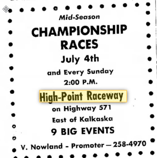 High Point Raceway - July 2 1968 Ad